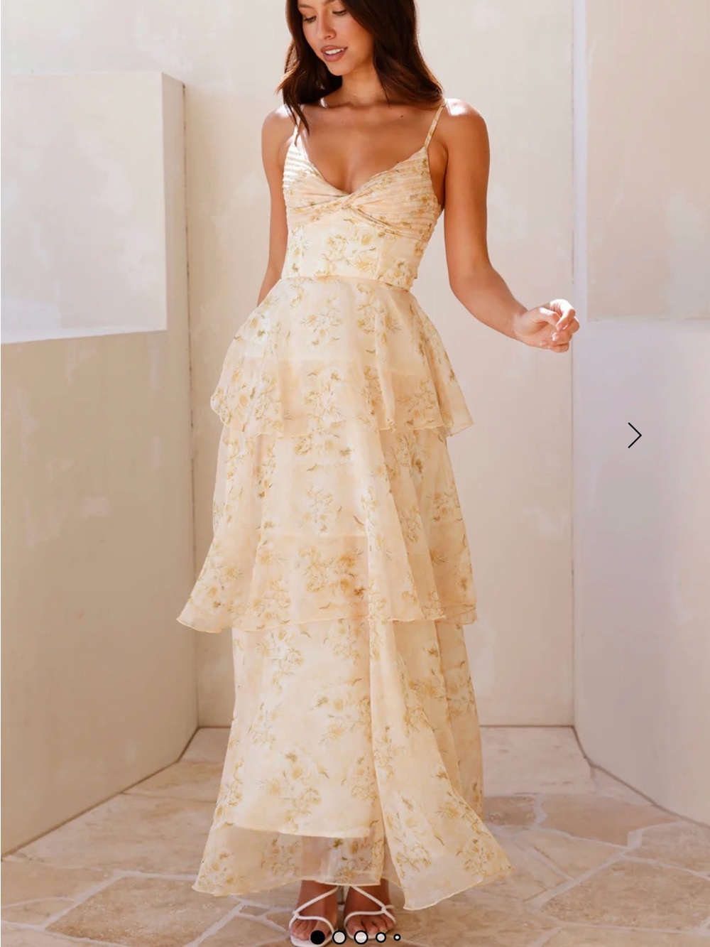 Hello Molly Pale Yellow Floral Tiered Maxi Dress